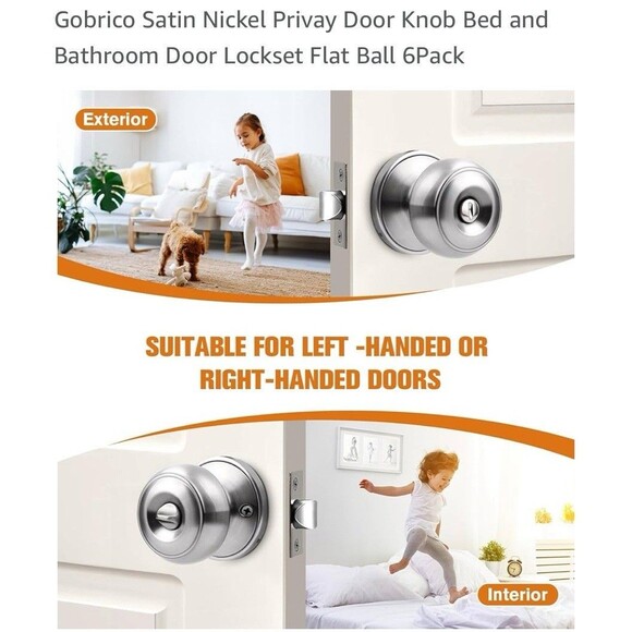 Gobrico Brushed Satin Nickel Privacy Door Knob.Flatball.bed/bathroom.new - Picture 4 of 9